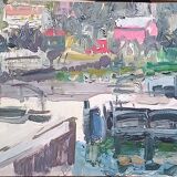 Marcel Saint-Jean (1914-1994) oil on paper - 29 x 65 cm "the red house"