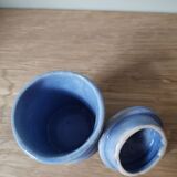 Nutmeg spice pot in vintage blue ceramic vegetable pattern stamped sipa France advertising