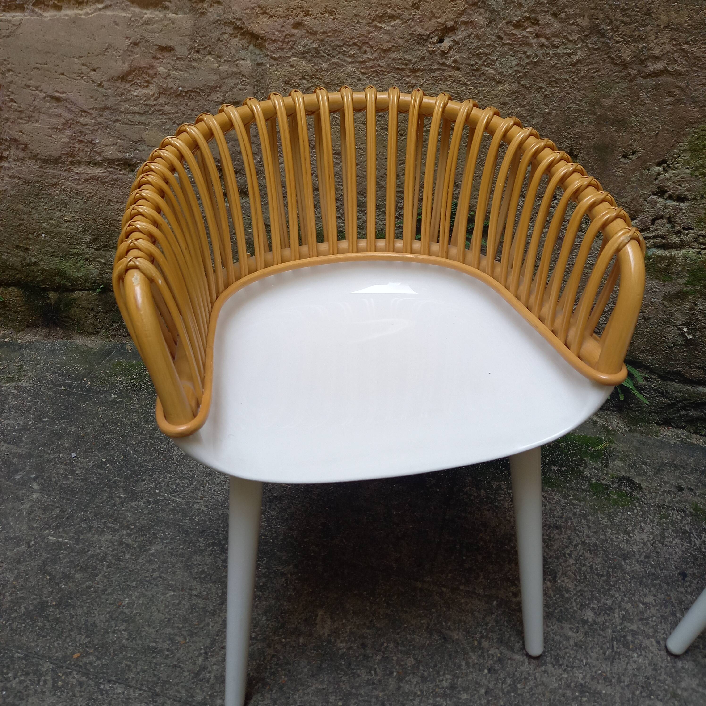 4 chairs, small armchairs, Cyborg club by Magis, designer Marcel Wanders, polycarbonate and wicker