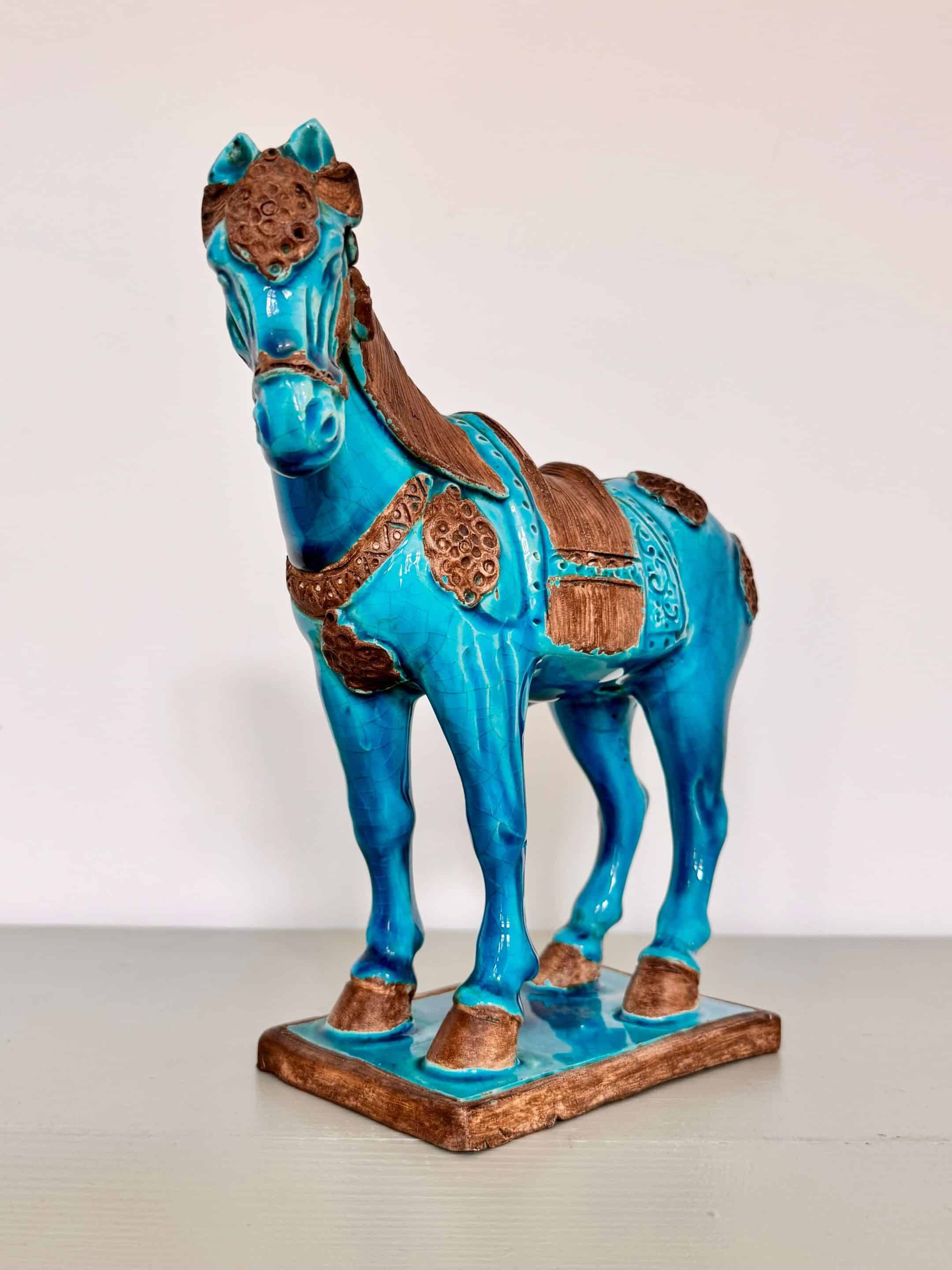 Sculpture of a Tang horse in turquoise blue earthenware