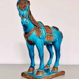 Sculpture of a Tang horse in turquoise blue earthenware