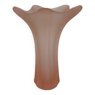 Vase corolle verre rosé dépoli vintage