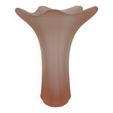 Vase corolle verre rosé dépoli vintage