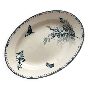 Oval ironstone dish flowers birds "Malaga" Petrus Regout