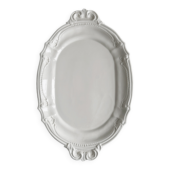 Large antique oval tray, white porcelain with baroque patterns
