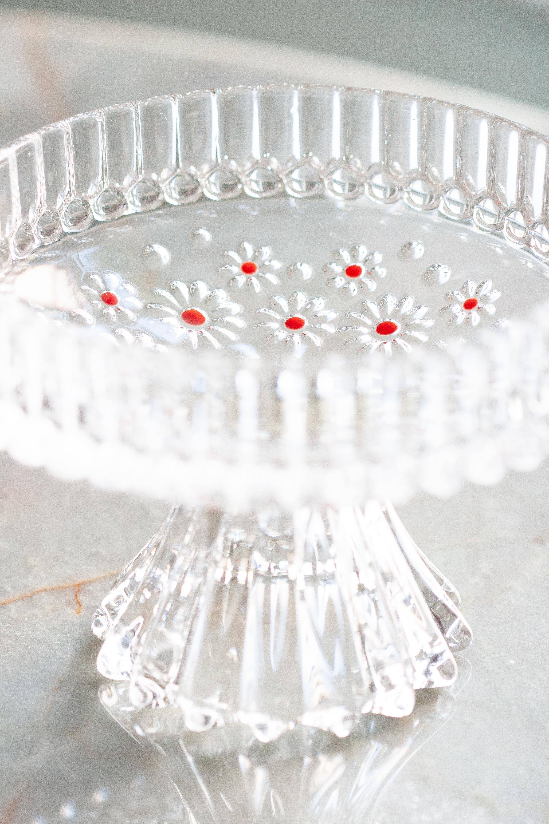 Vintage transparent crystal glass decorative plate, Italy, 1960s.