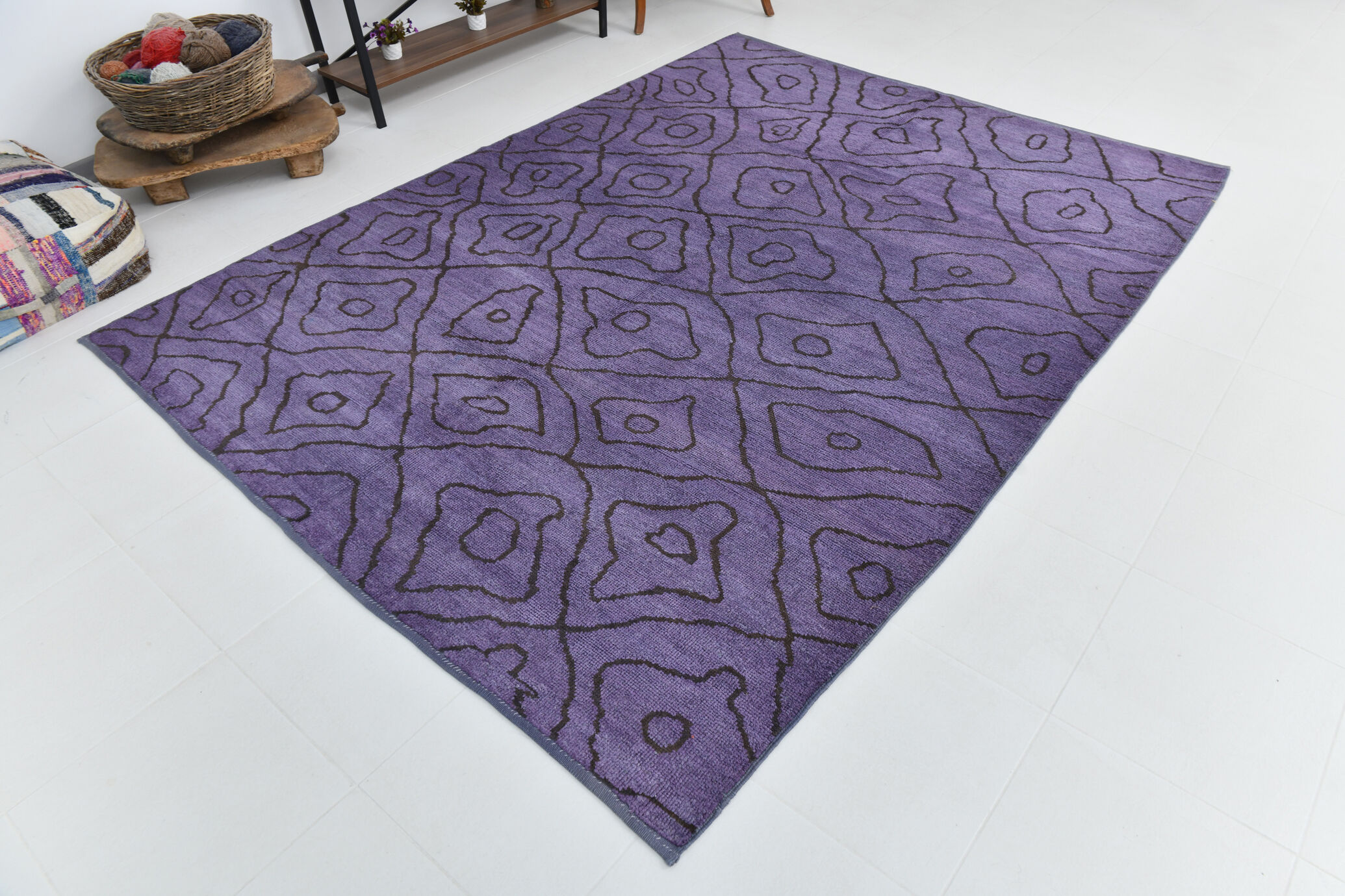 7x9 modern vintage purple  hemp area rug,