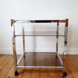 80s chrome and smoked glass rolling trolley