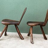 Pair of brutalist chairs in raw wood