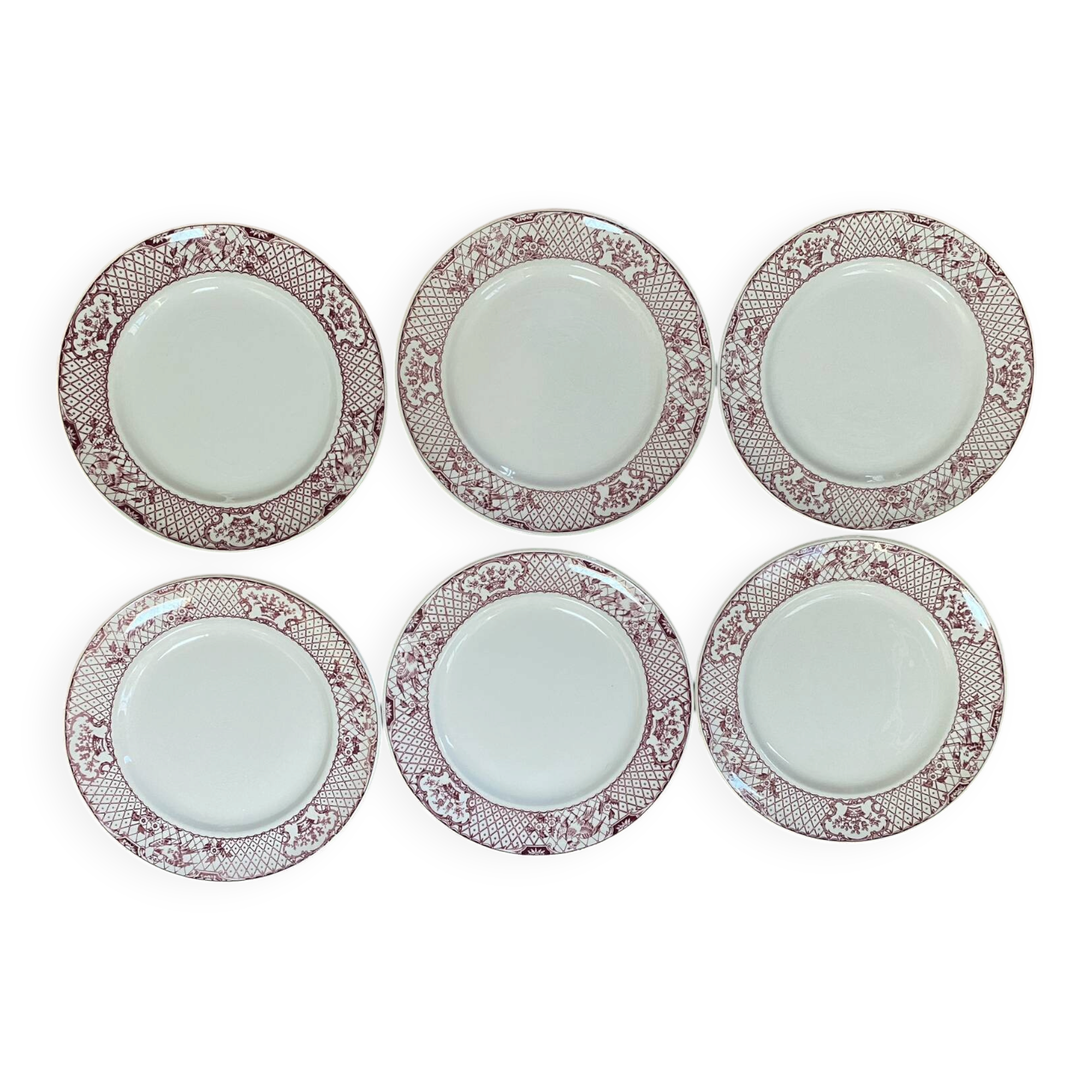 Set of 6 flat plates in Mason ironstone.