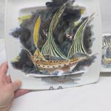 Lot 2 assiettes guy trevoux voilier bateau vaisseau guerre