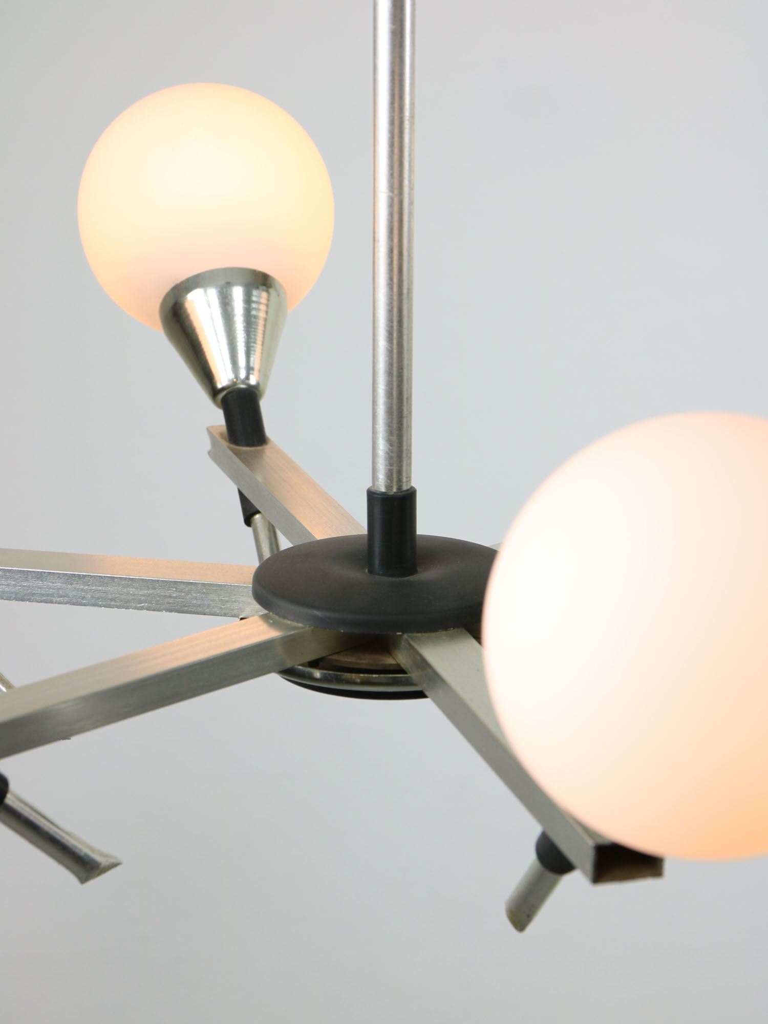 Italian Space-age Aluminum and Opaline Glass Chandelier