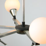 Italian Space-age Aluminum and Opaline Glass Chandelier