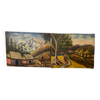 Lot de deux paysage africains signé