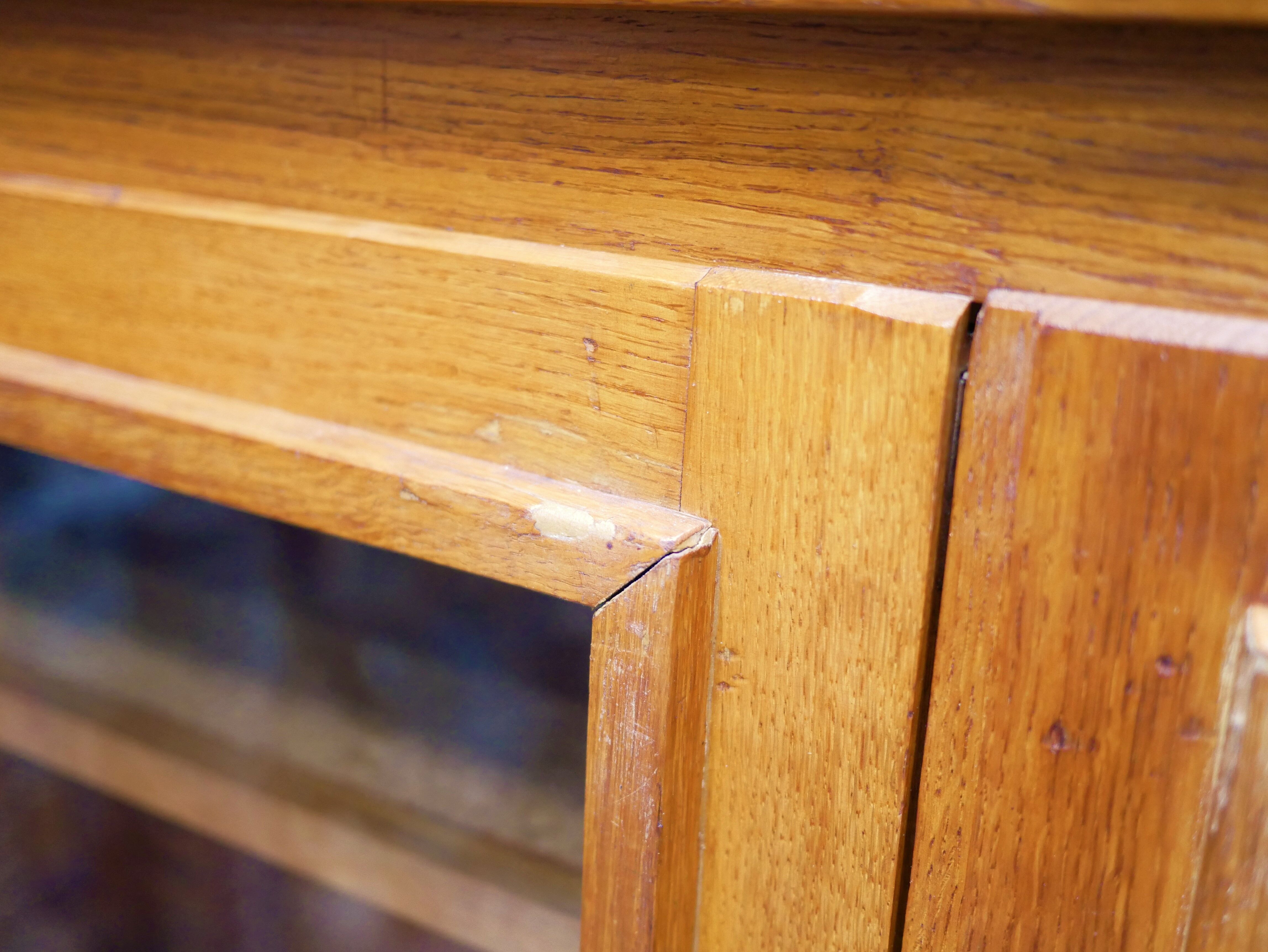 Vintage wooden glass bookcase cabinet
