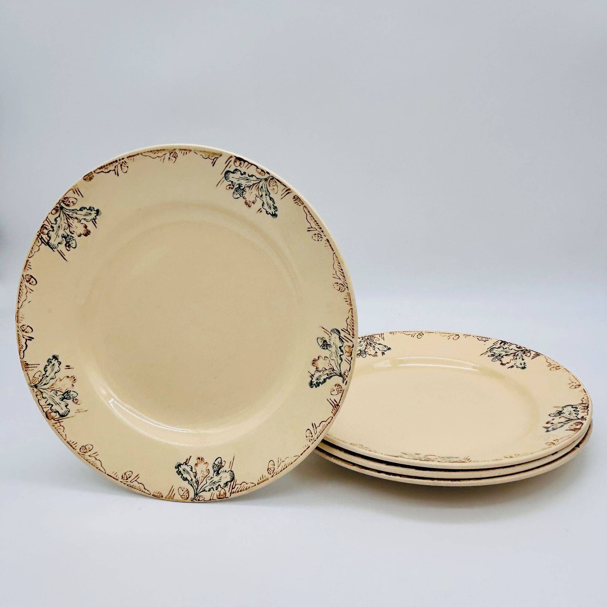 4 flat plates, oak and acorn.
