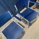 Pair of Gijs Van Der Sluis chairs with armrests in blue with grey steel legs