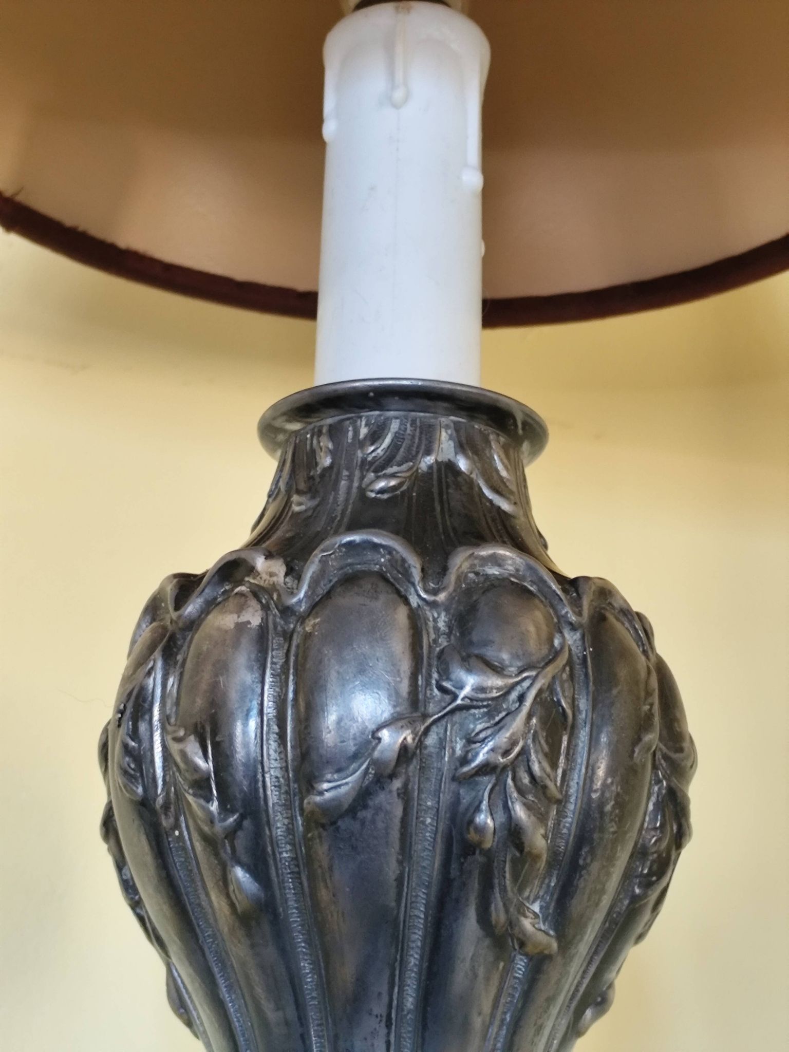 Art Nouveau pewter lamp base - faux candle