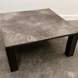 French 1970s slate & solid oak coffee table — textural slate slab, sculptural presence
