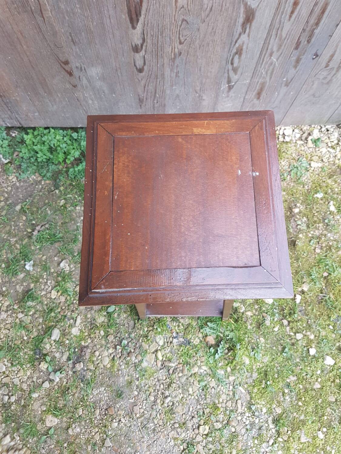 Sellette table appoint bois pieds compas vintage