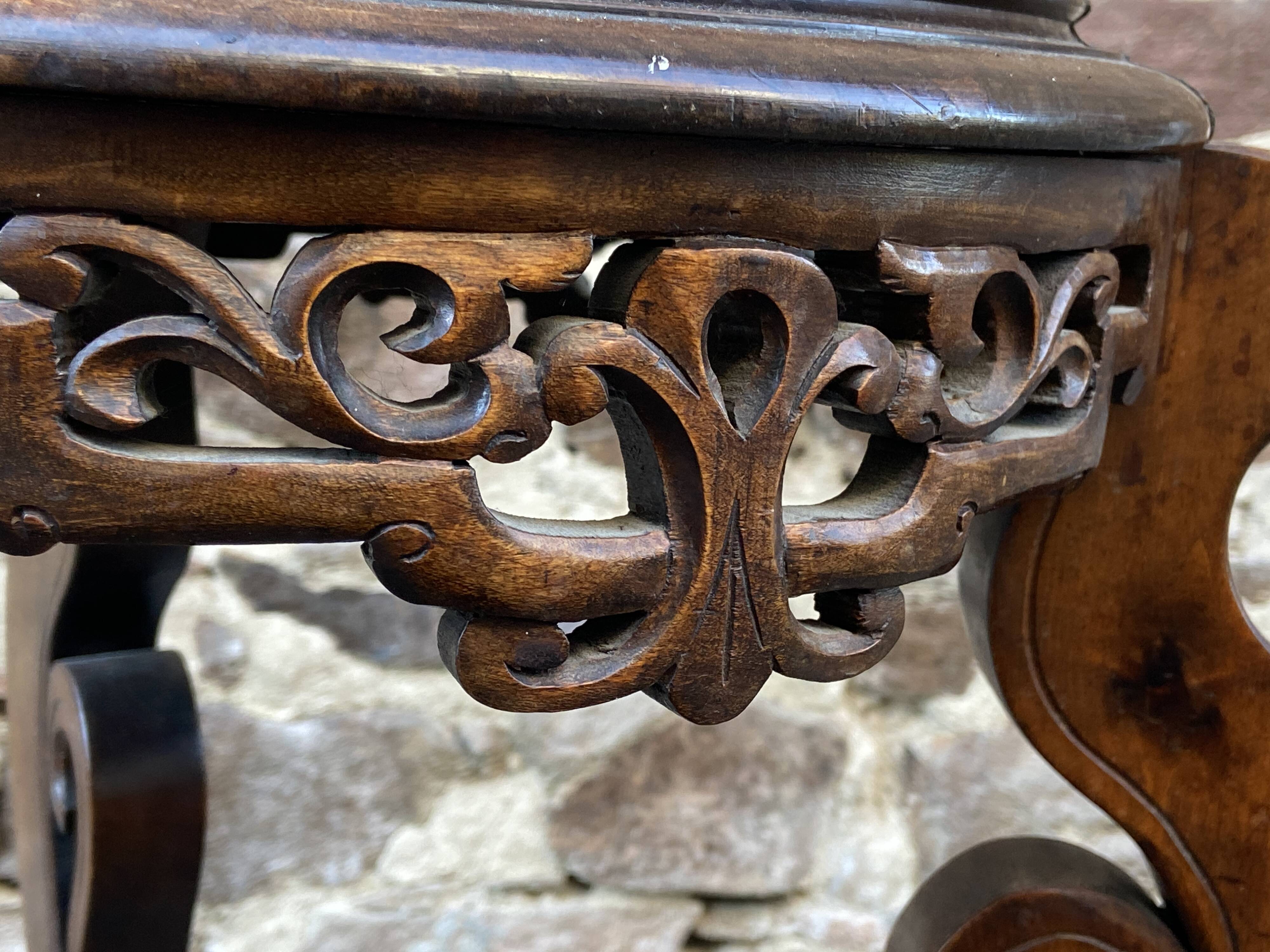 Colonial style pedestal table Indochina Asia vintage 1930s carved wood