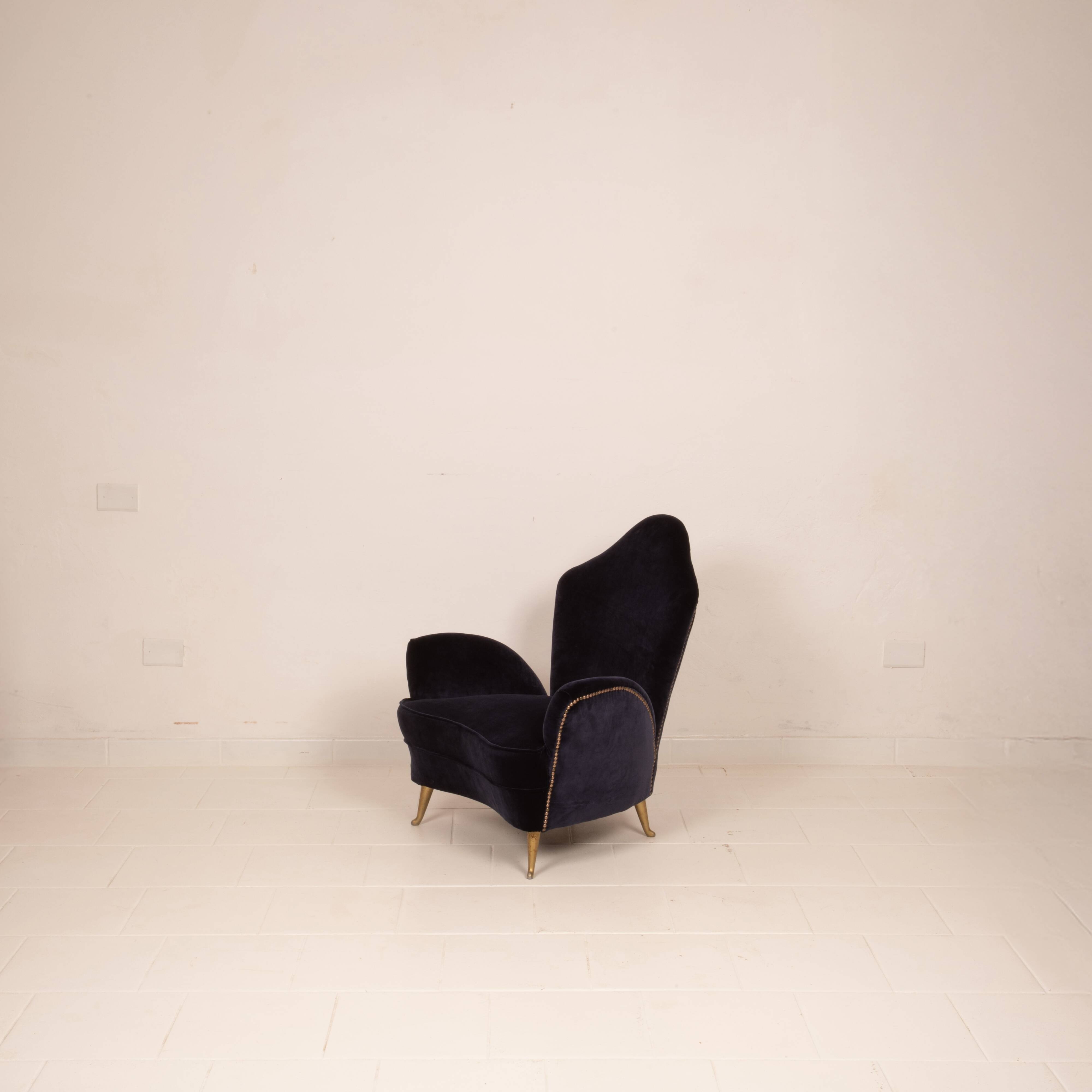 Fauteuil en velours de style mid-century Cesare Lacca pour ISA Bergamo