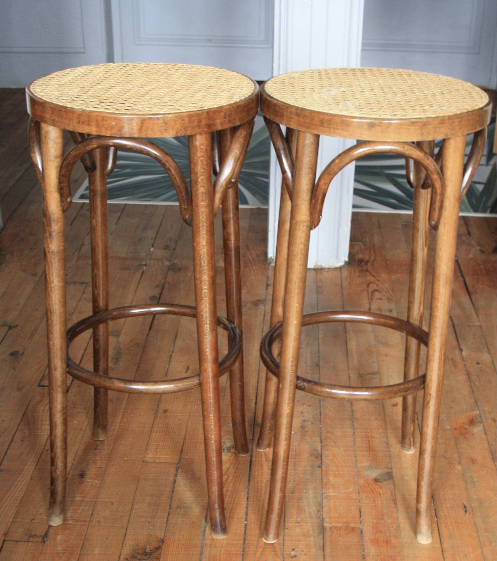 high cane and wood stool