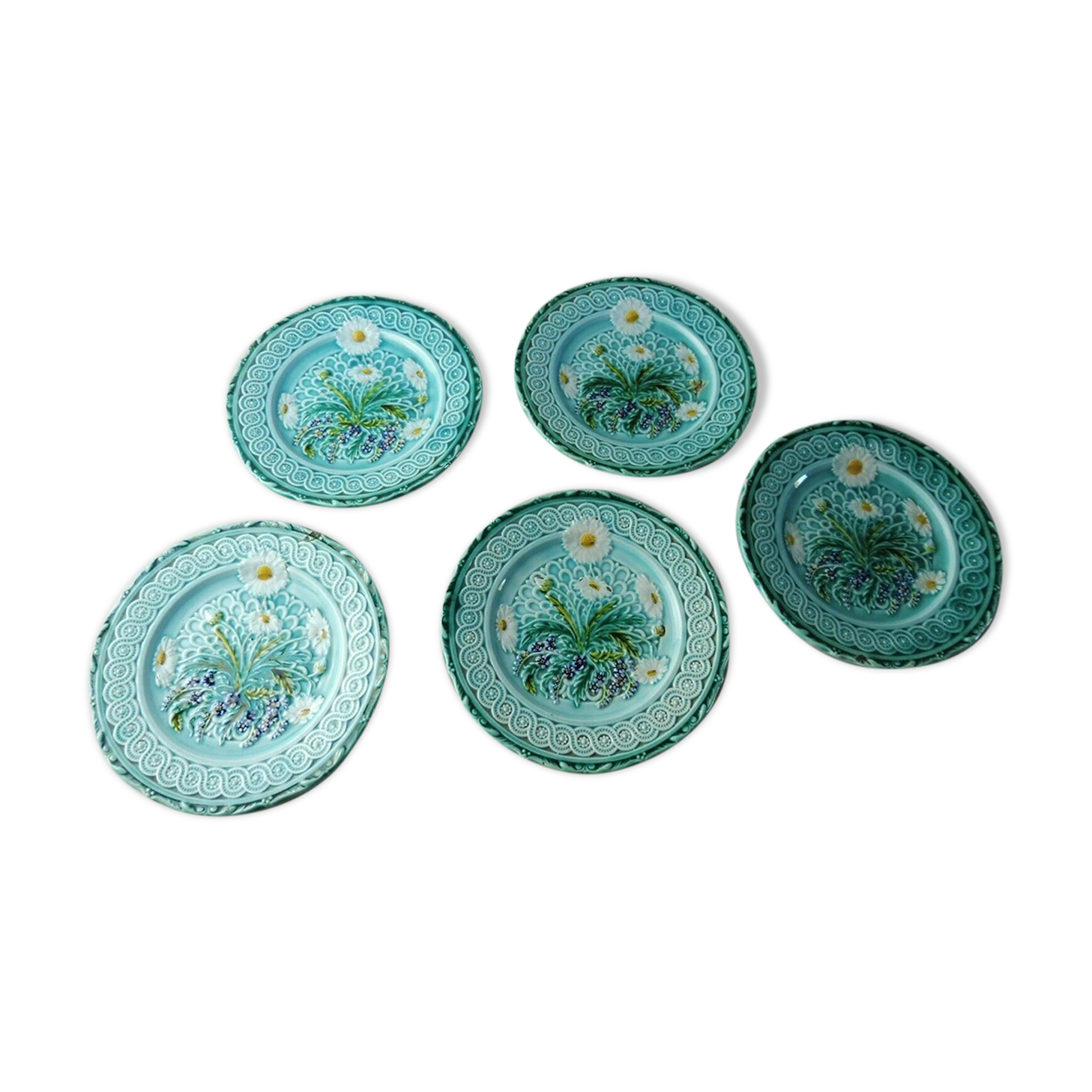 Lot of old majolica plates, flower décor, from Villeroy & Boch