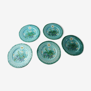 Lot of old majolica plates, flower décor, from Villeroy & Boch