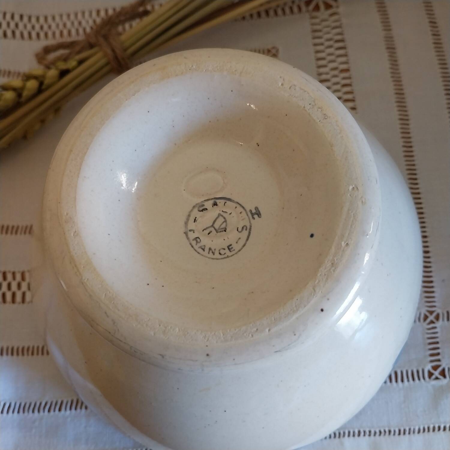 Antique very large bowl on foot Les Salins France