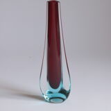 Teardrop vase in ruby red and blue Murano glass by Galliano Ferro, 1960