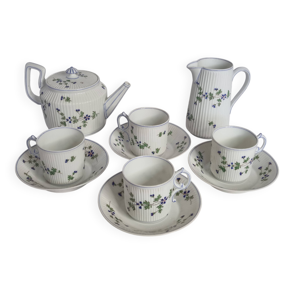 Service à Café Vintage Pillivuyt Porcelaine De France - Motif Feuillage Vert (Lot)