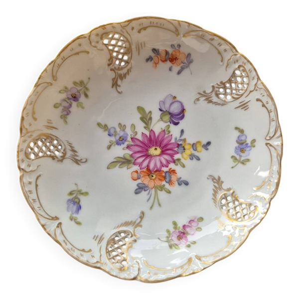 Petite coupelle / assiette ajourée en porcelaine de Nymphenburg peinte