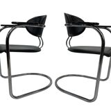 Set of four Effezeta Dining room chairs cantilever chrome 1980s made in Italy