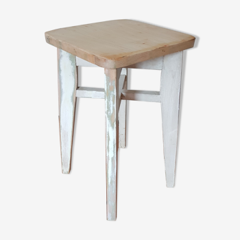 Tabouret carré bois vieilli