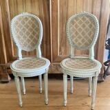 Paire de chaises Louis XVI époque fin XIXe cannages façon damiers