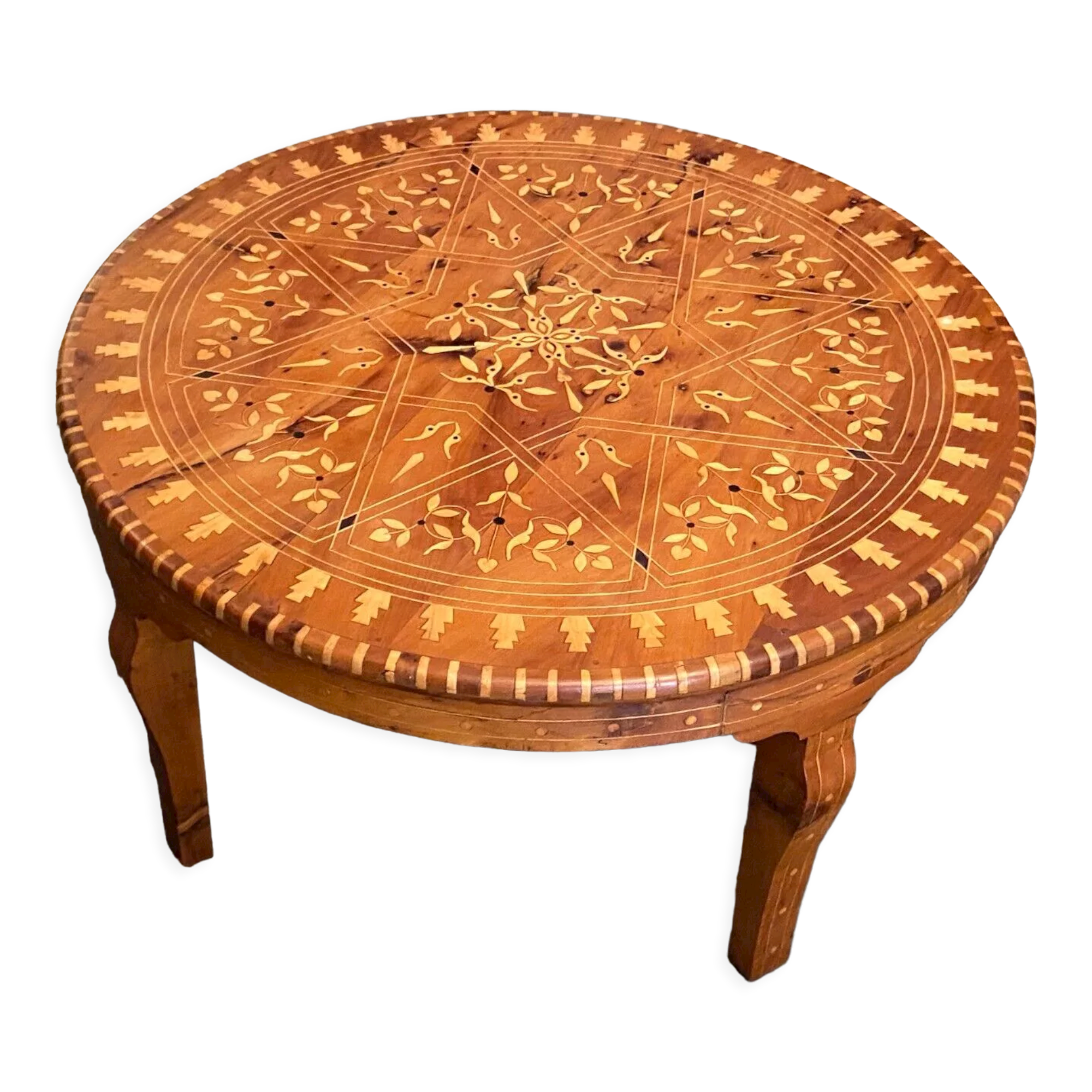 Cherifian cedar coffee table with Hispano-Moorish inlaid decoration Morocco