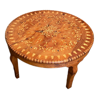 Cherifian cedar coffee table with Hispano-Moorish inlaid decoration Morocco