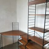 Modular vintage string wall shelf system with 1960-1980's desk