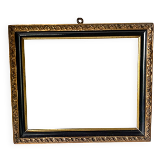 Cadre bois ancien Bordure noire & dorée 28,5 cm x 24 cm