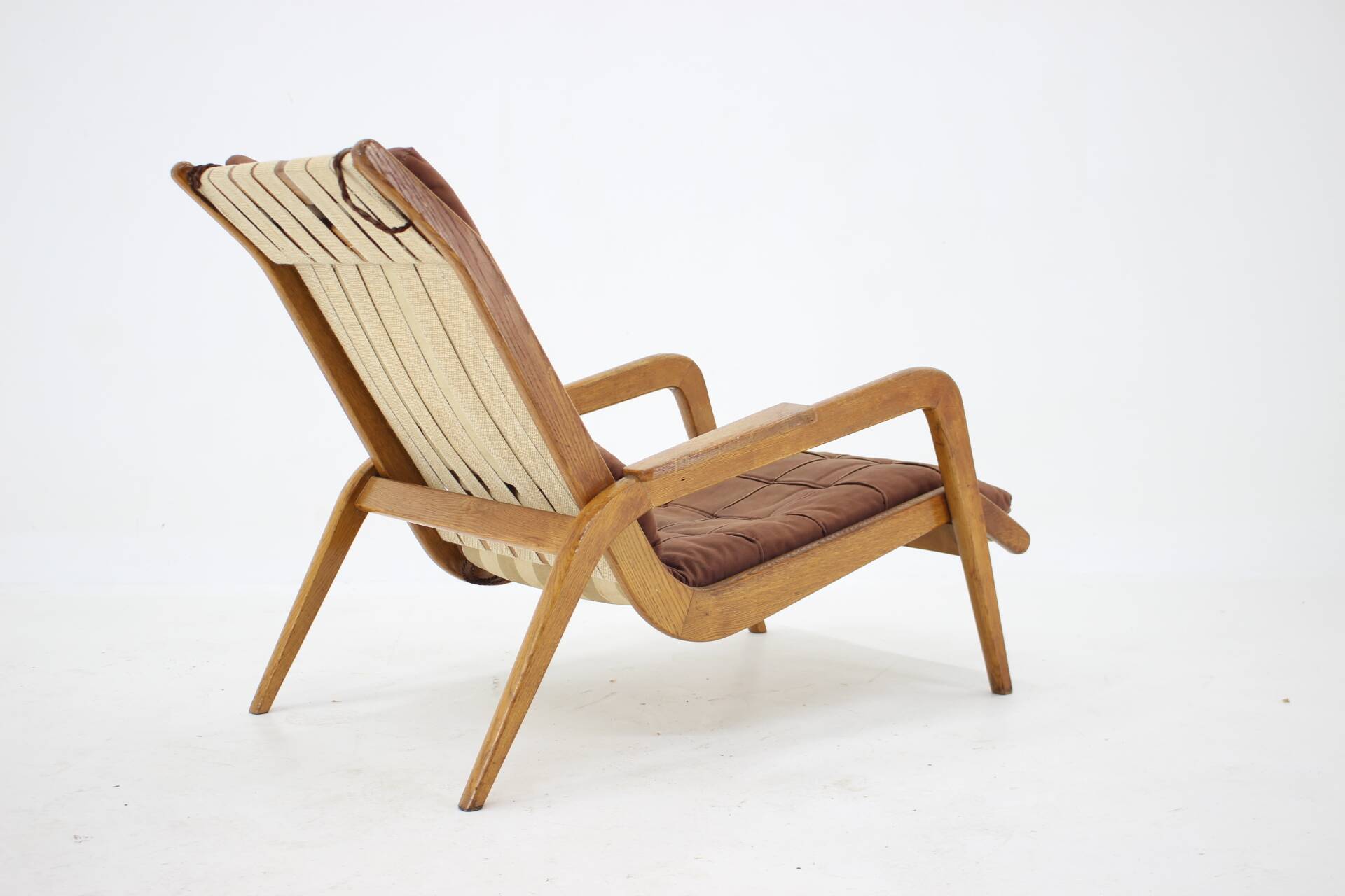 1960s Jan Vanek Very Rare Relaxing Oak Armchair, Czechoslovakia