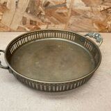 Antique openwork brass serving tray + flower handles vintage kitchen
