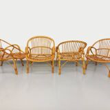 Set of 4 vintage rattan armchairs from the 60s