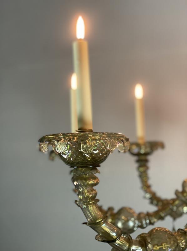 Rezzonico Venetian Lustre In Murano Glass Mordoré With Green Reflections, 10 Bras Of Light