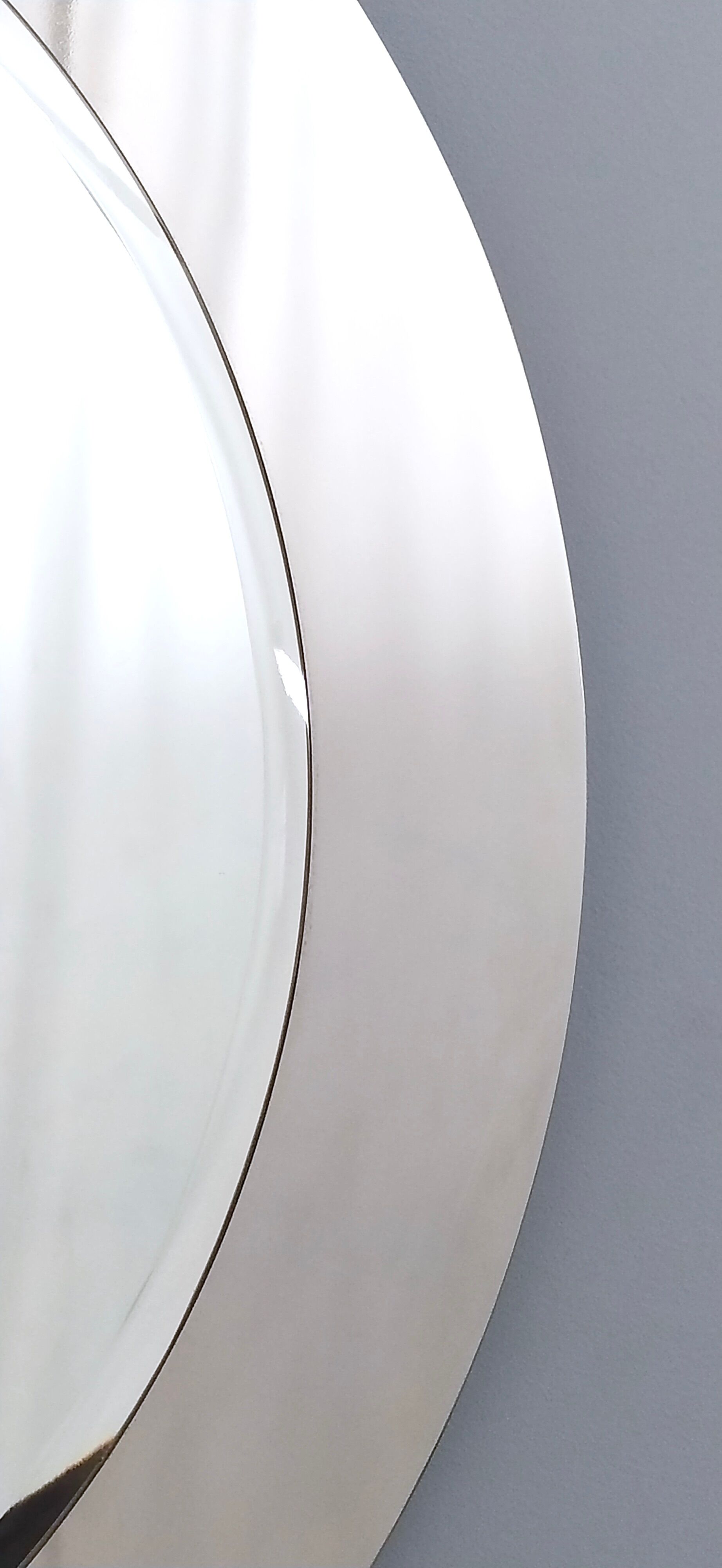 Postmodern round wall mirror with mirrored steel frame, italy