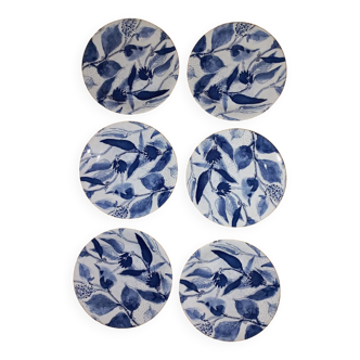 6 assiettes bleues faïence Lunéville