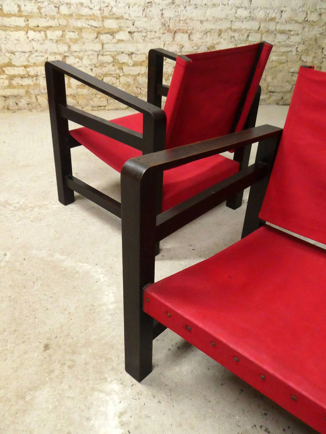 pair of oak safari armchairs, 1950