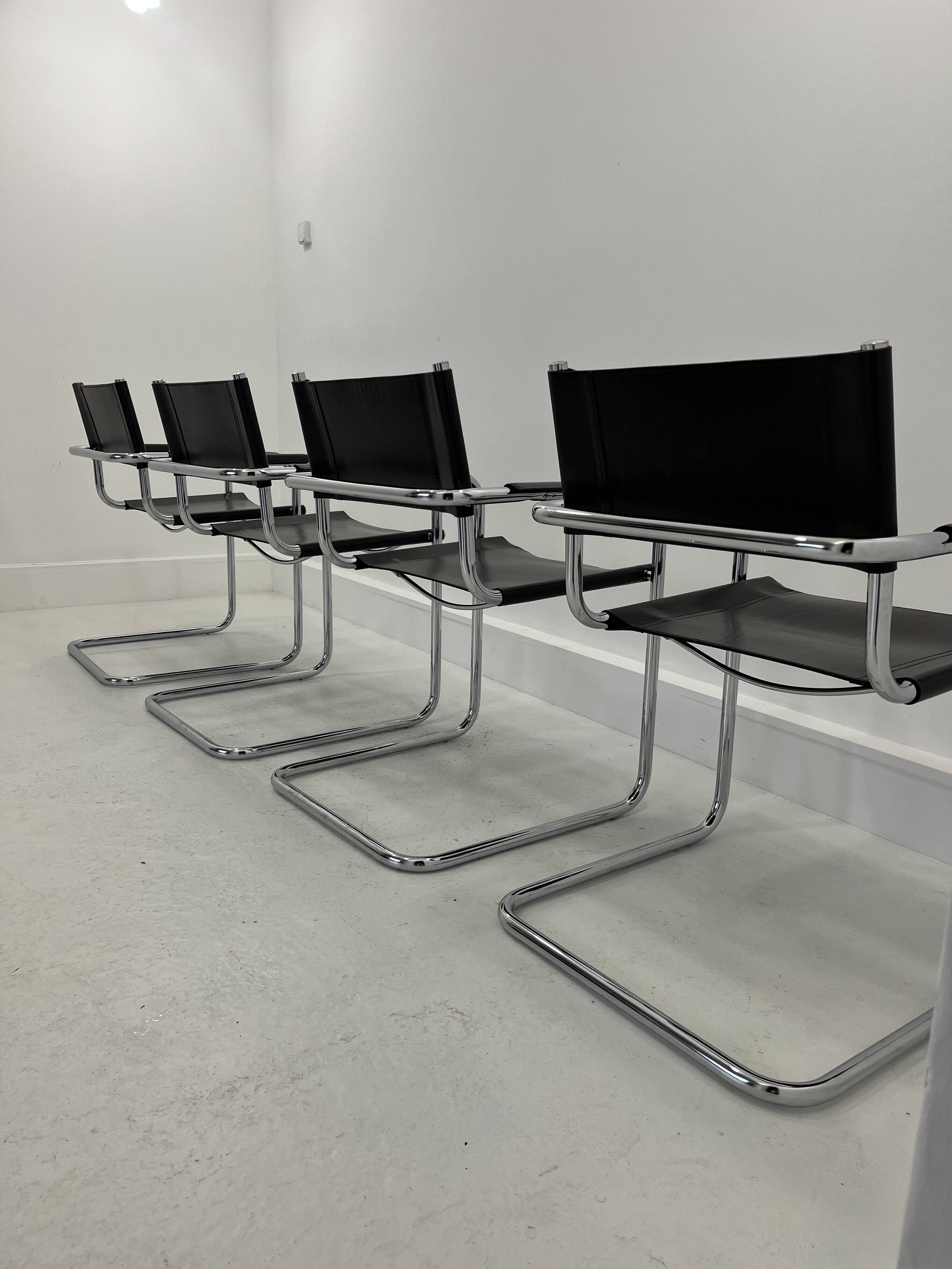 Leather Chairs, Italy, 1970s, Set of 4 ,dark brown