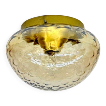 Vintage 1970s RZB ceiling light with amber bubbled glass.