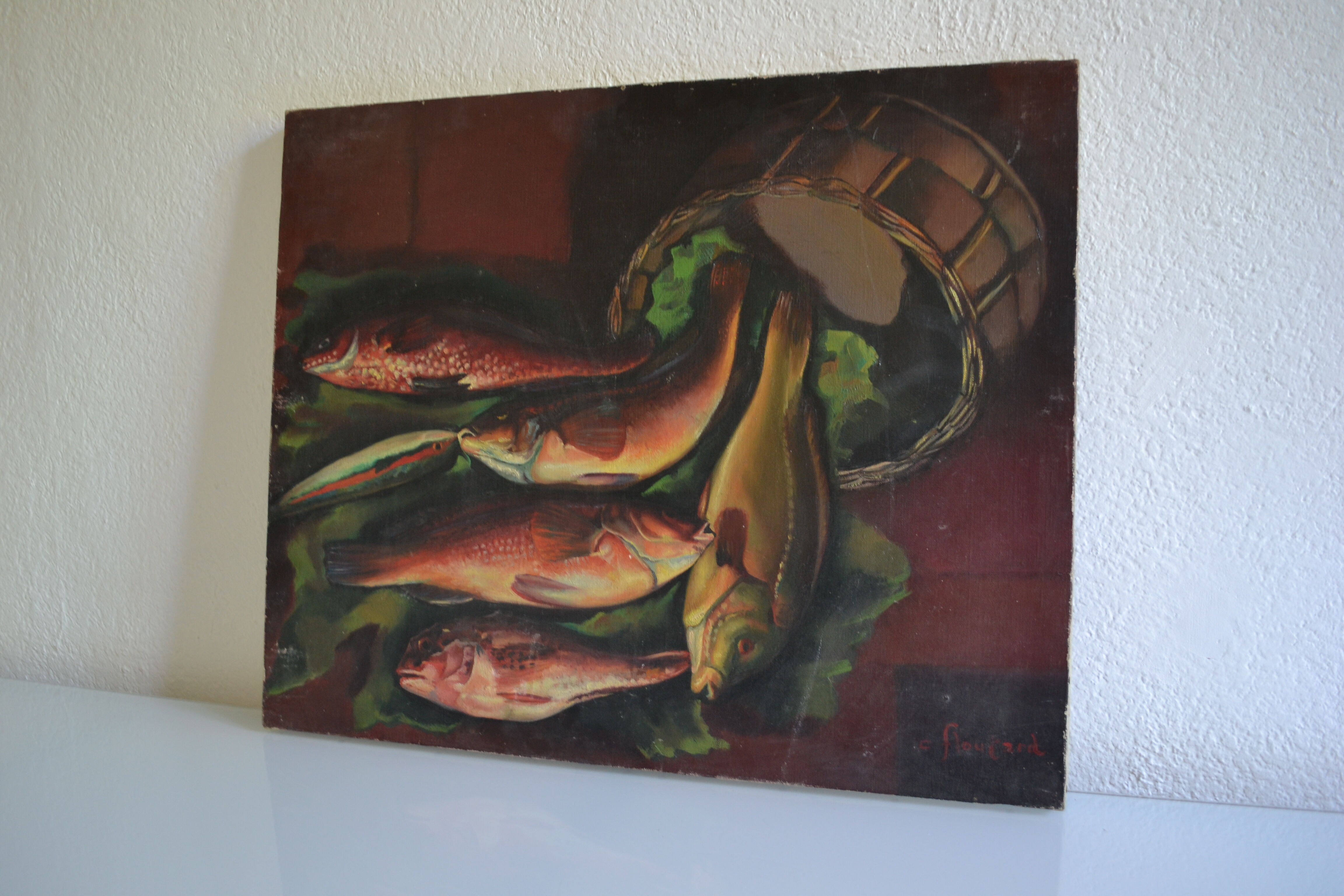 Charles floutard ( 1926 2006 ) still life with fish hst 61 x 50 cm